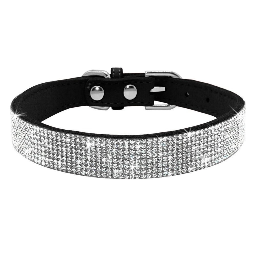 NEW BLACK RHINESTONE BLING PET DOG COLLAR SIZE M